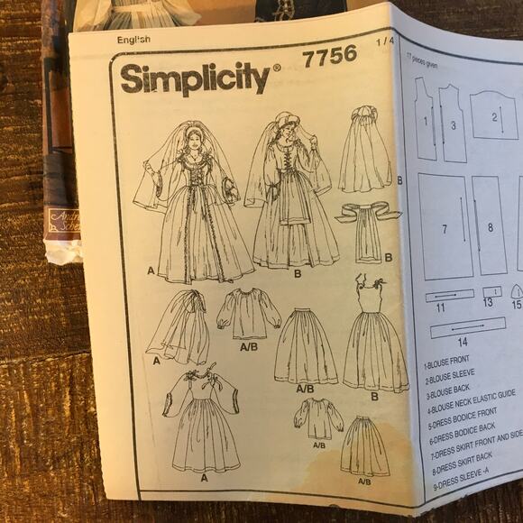 Simplicity Sewing Pattern 7756 Costume Womens Tudor Anne Boleyn 4, 6, 8 UNCUT - Picture 3 of 3